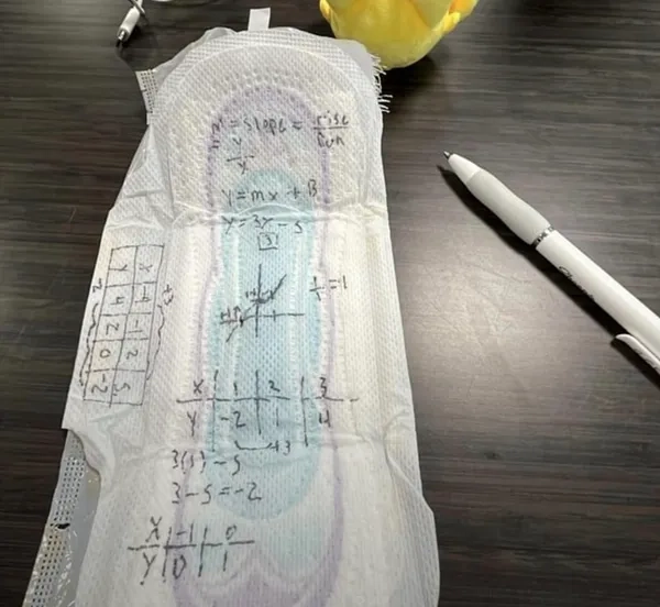 Linear algebra writing on a menstrual pad